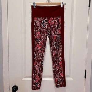 Athleta Maroon Floral Affirmation 7/8 Leggings